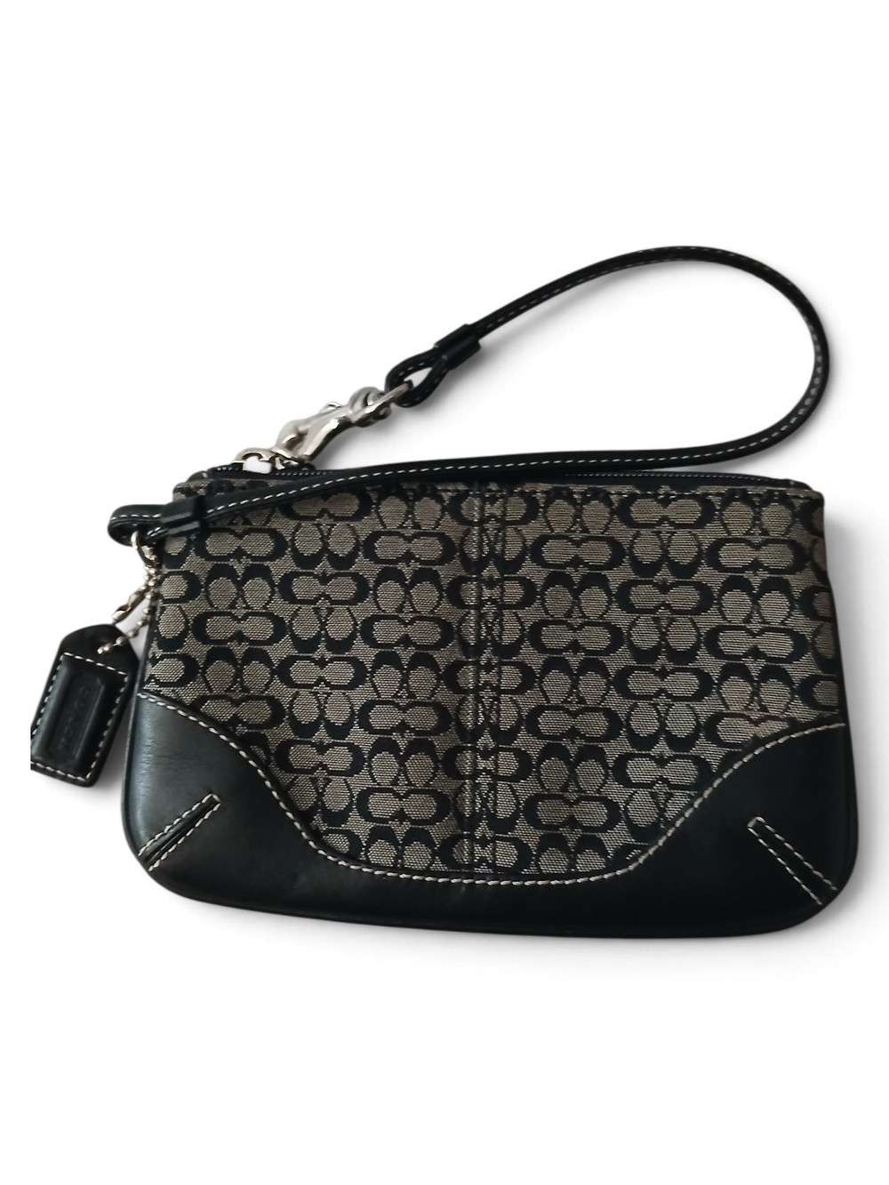 Coach Black and Gray Vintage Signature Jacquard Canvas Wristlet